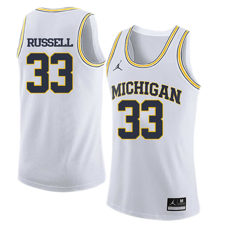 University of Michigan 33 Cazzie Russell White College Basketball Jersey Dzhi
